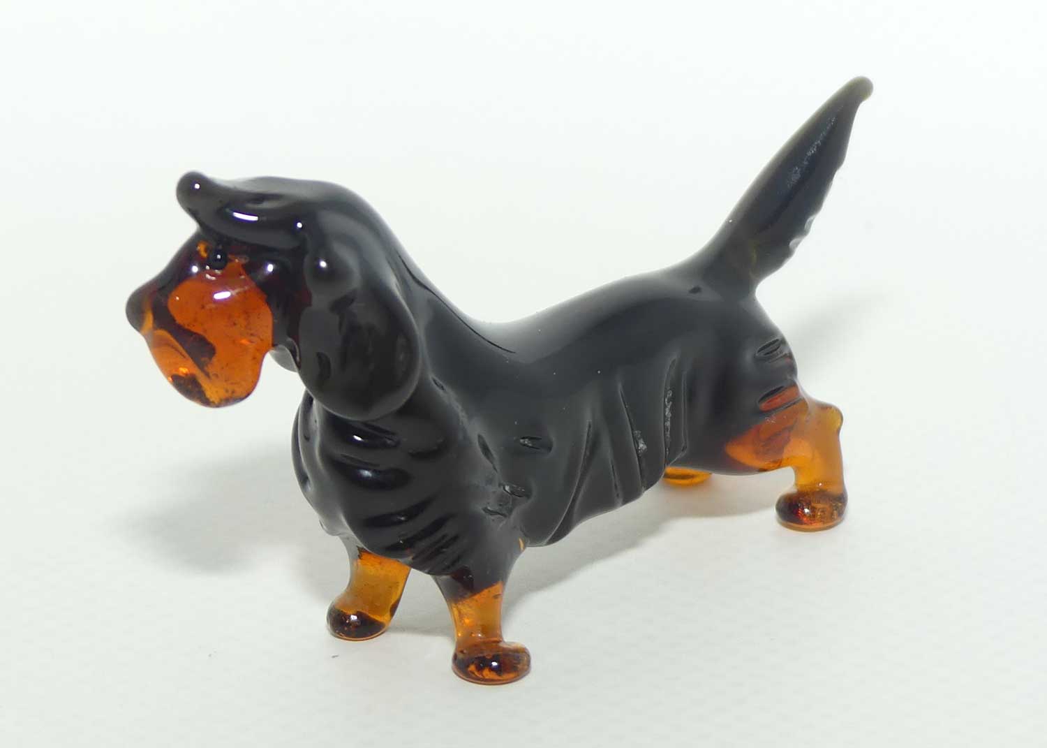 Fine quality Russian Lampwork Glass Long Hair Dachshund with Fringe