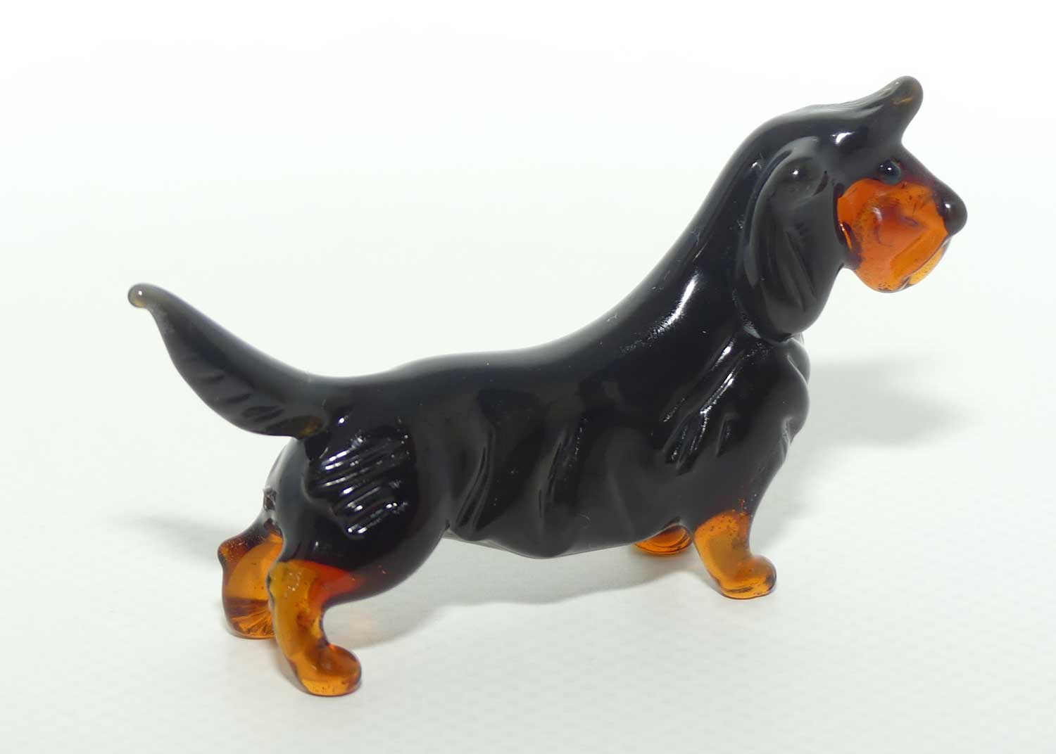Fine quality Russian Lampwork Glass Long Hair Dachshund with Fringe