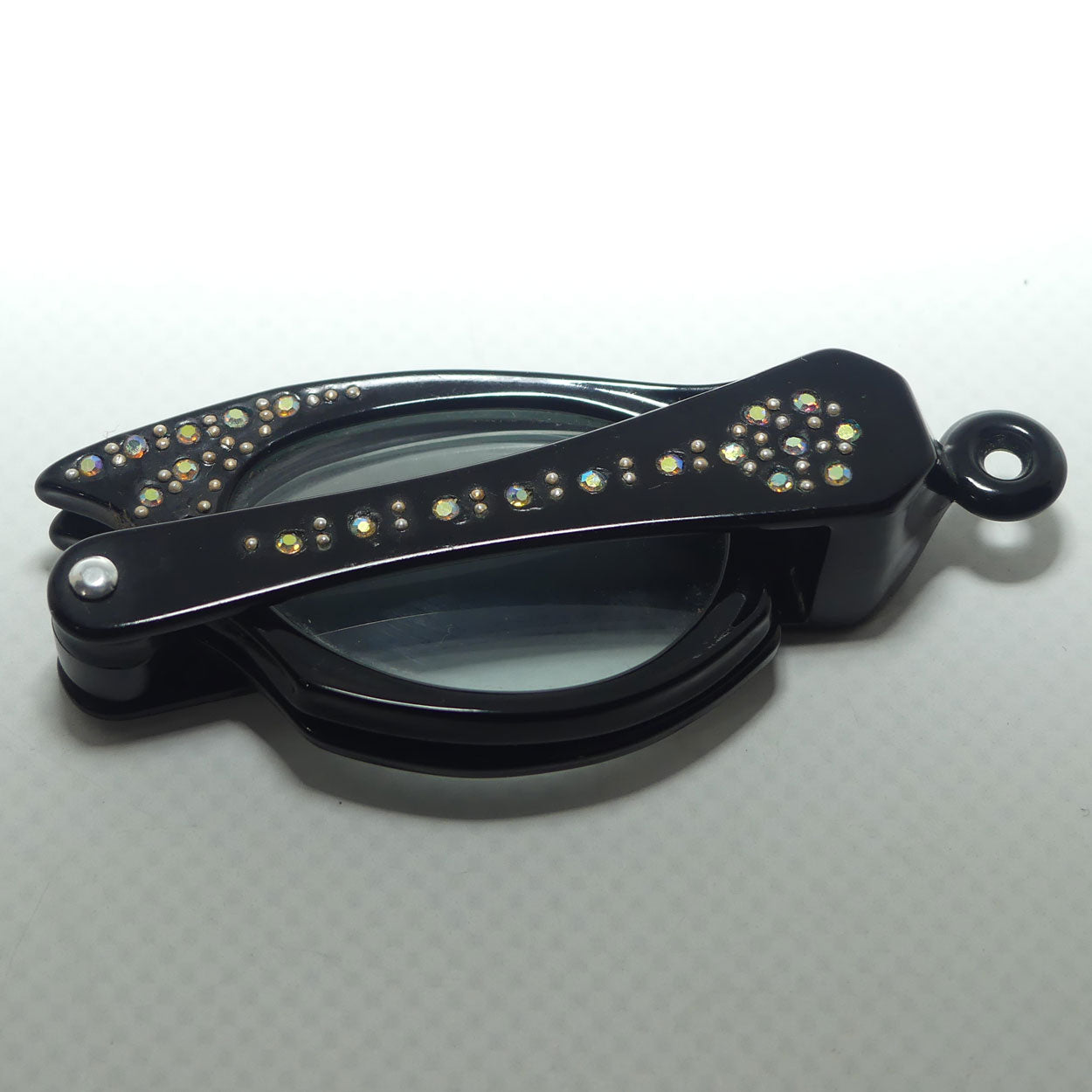 Vintage Mid Century Folding Diamonte set folding Lorgnette in case | Cat Eye style
