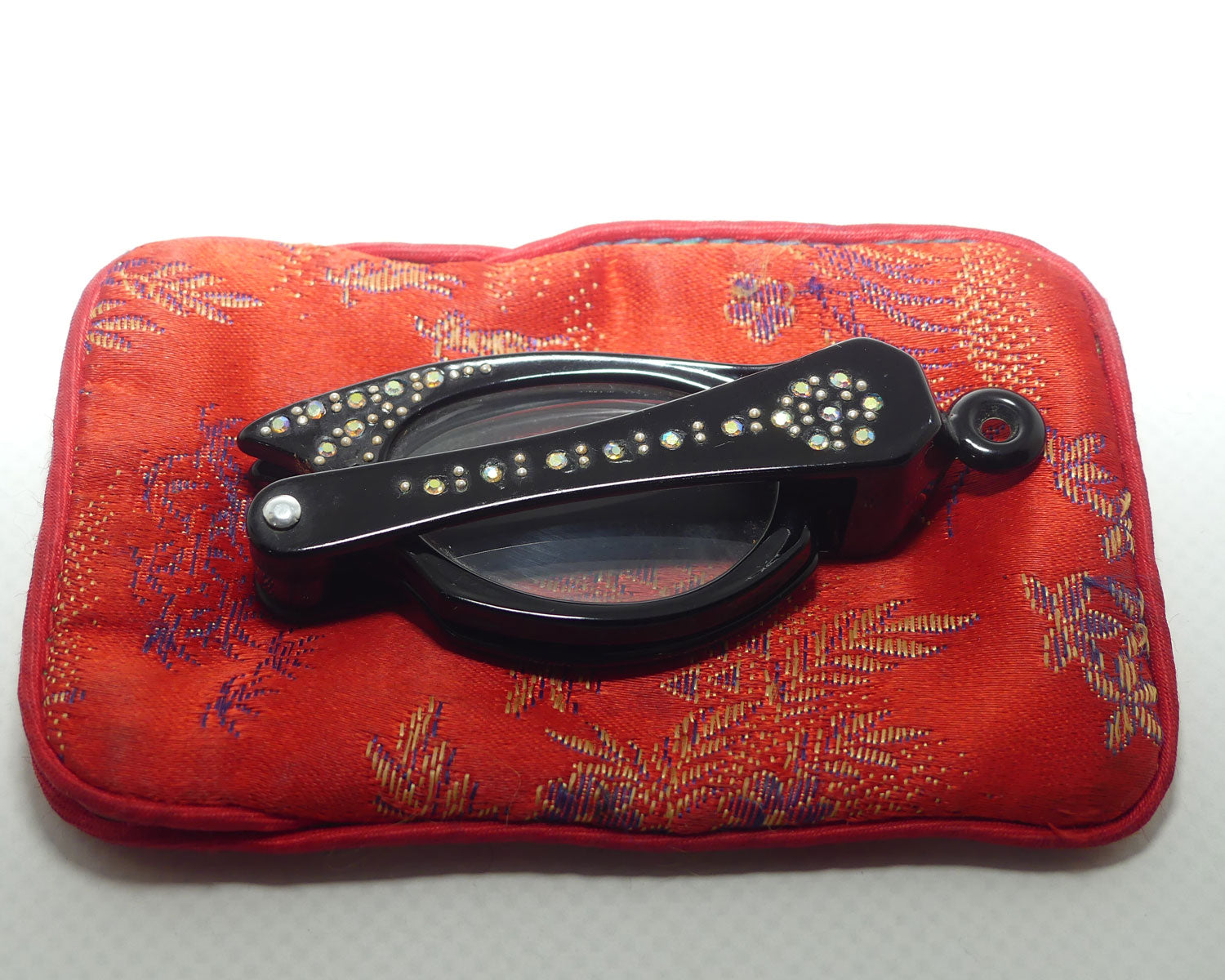 Vintage Mid Century Folding Diamonte set folding Lorgnette in case | Cat Eye style