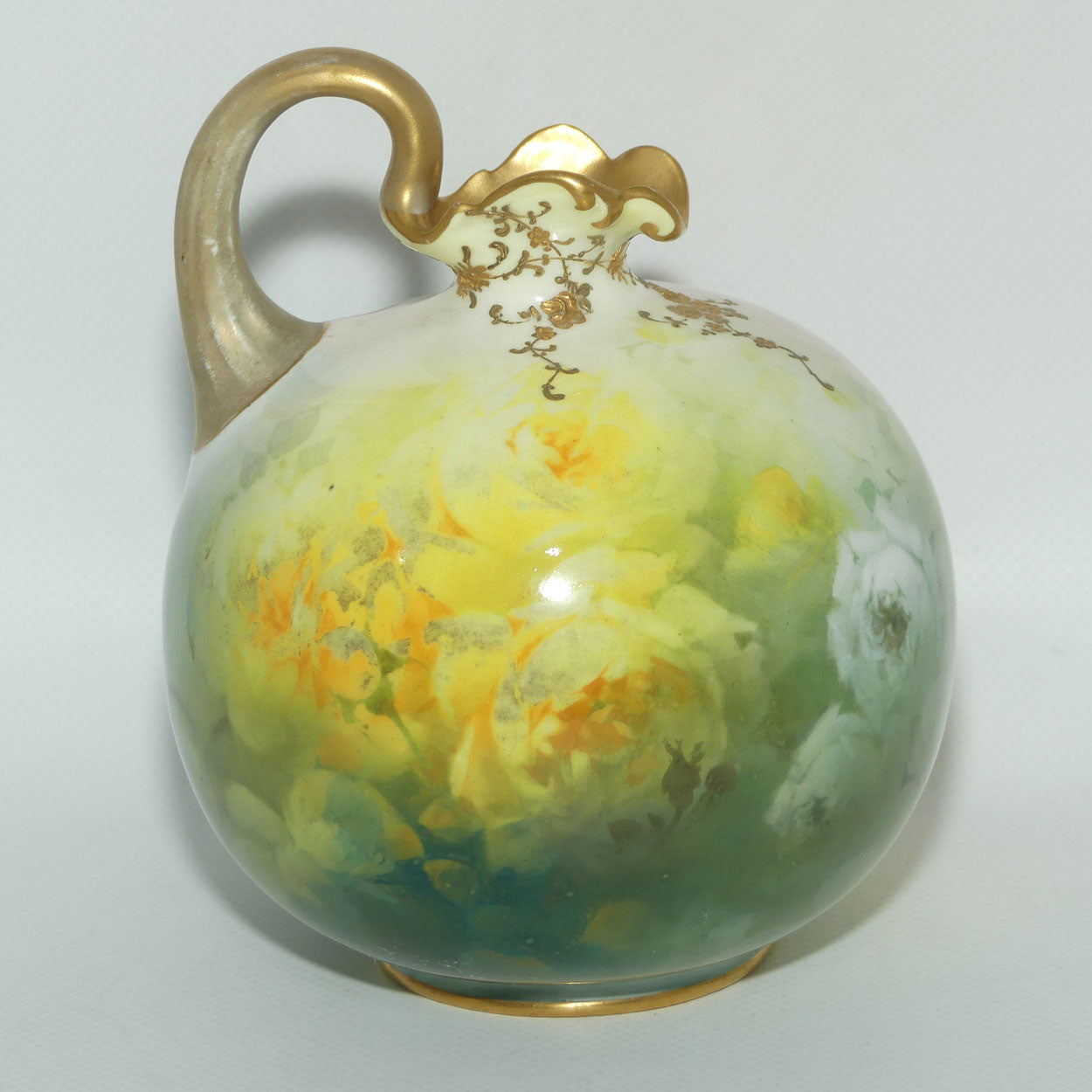 Doulton Burslem England hand painted and gilt floral pattern Luscian Ware round body ewer | H Piper