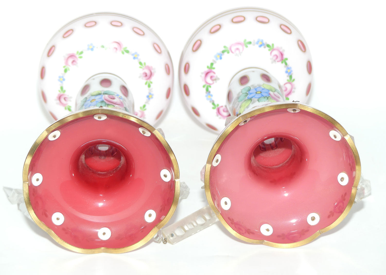 Pair of Bohemian Hand Painted and Gilt Cased Glass Lustres c.1950