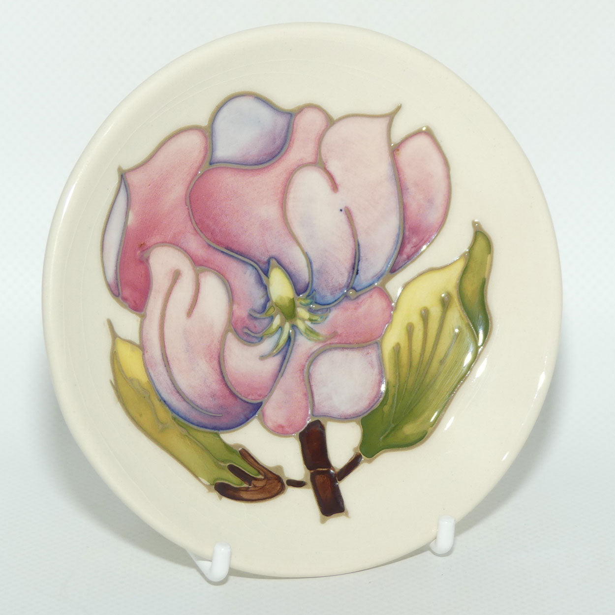 Walter Moorcroft Pink Magnolia on Ivory ground round tray | 11.7cm diam