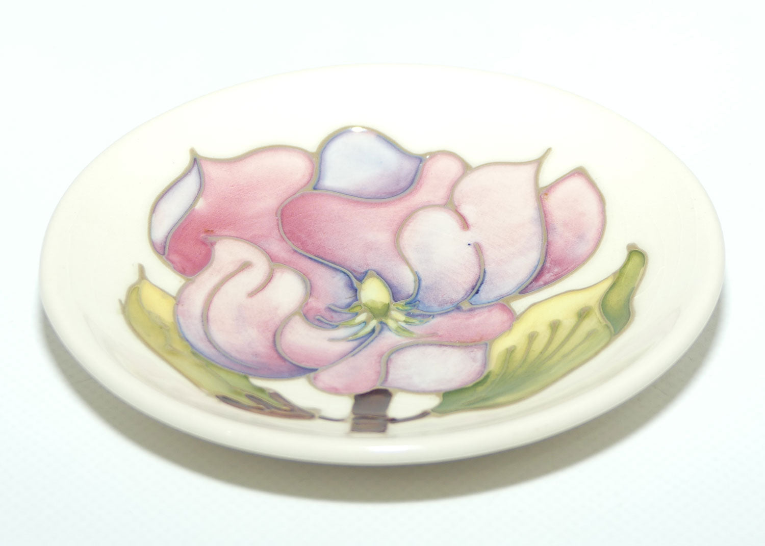 Walter Moorcroft Pink Magnolia on Ivory ground round tray | 11.7cm diam