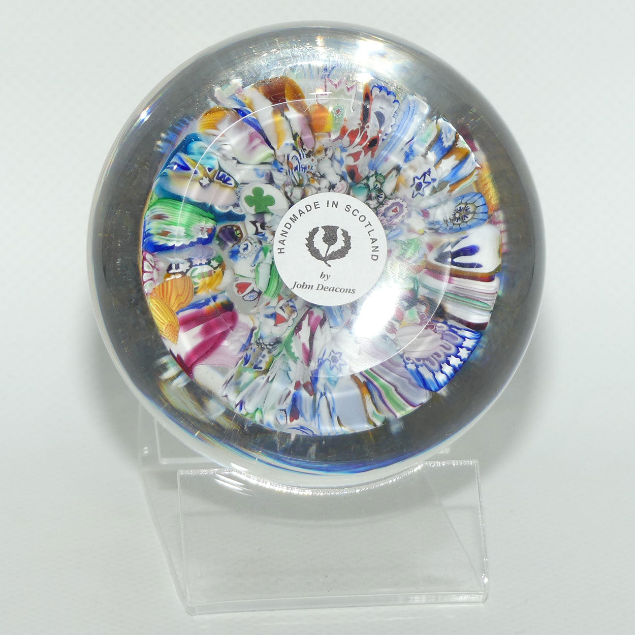 John Deacons Scotland Millefiori End of Day Magnum paperweight | Clear #5