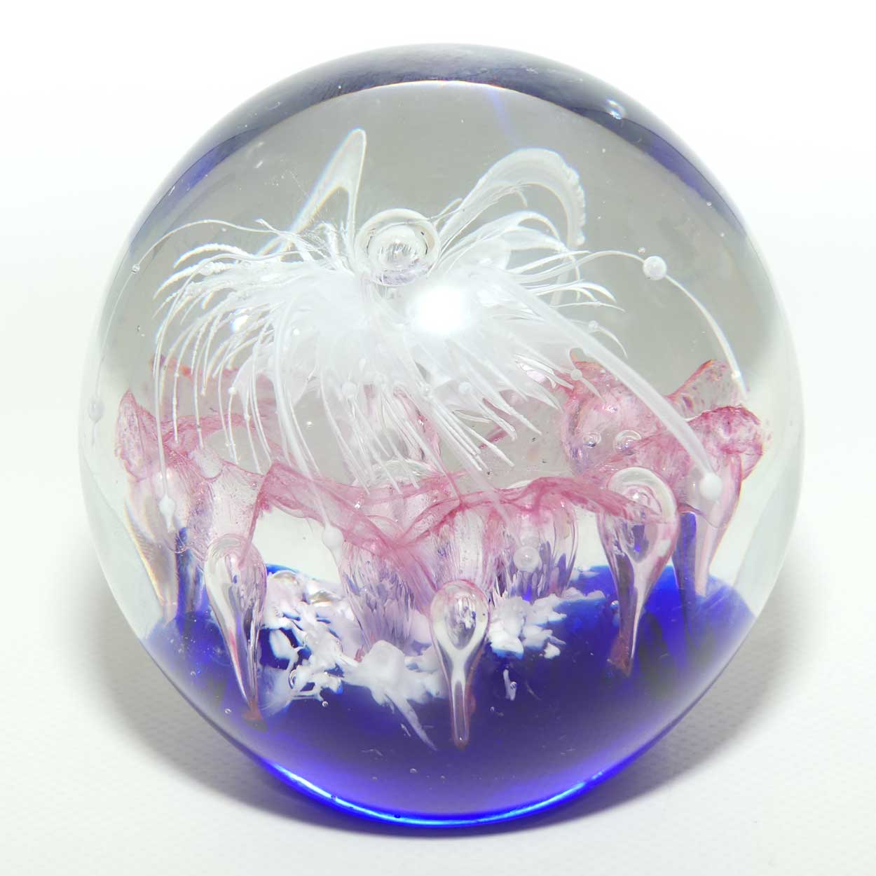 Controlled bubble Swirl paperweight | White, Pink and Blue | Magnum