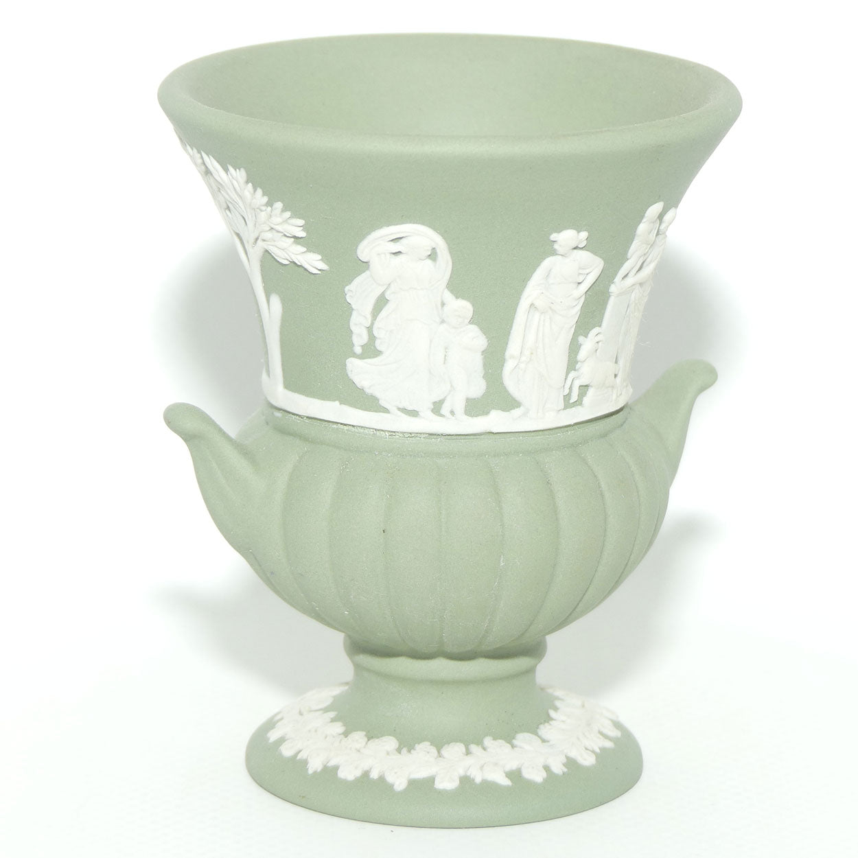 Wedgwood Jasper | White on Sage Green | Maidens mini Urn Vase