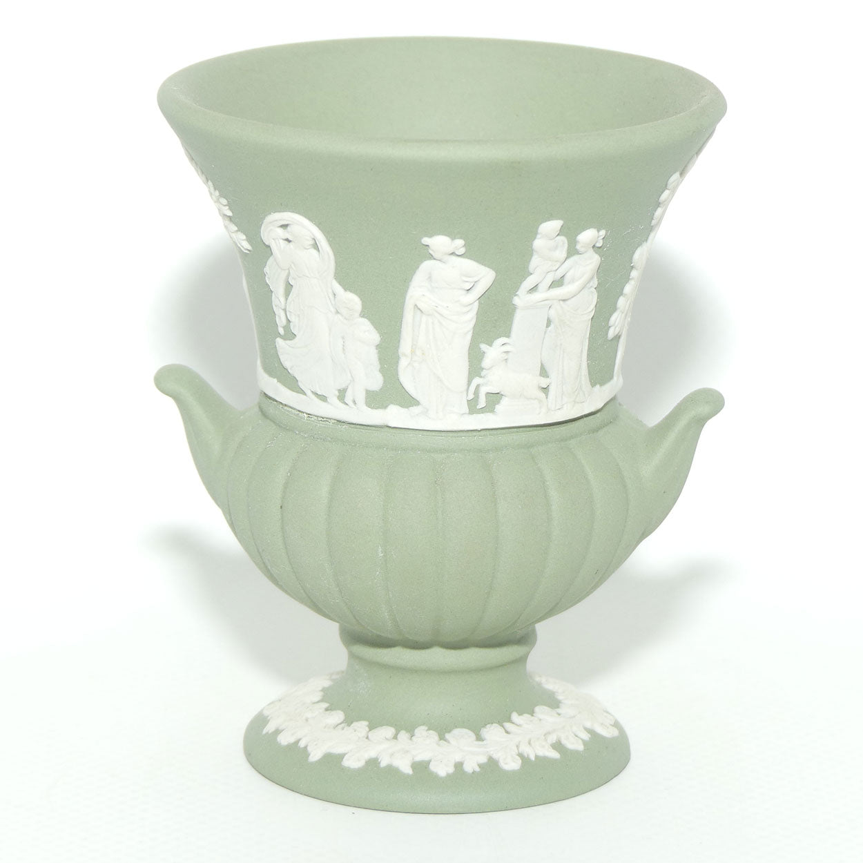 Wedgwood Jasper | White on Sage Green | Maidens mini Urn Vase