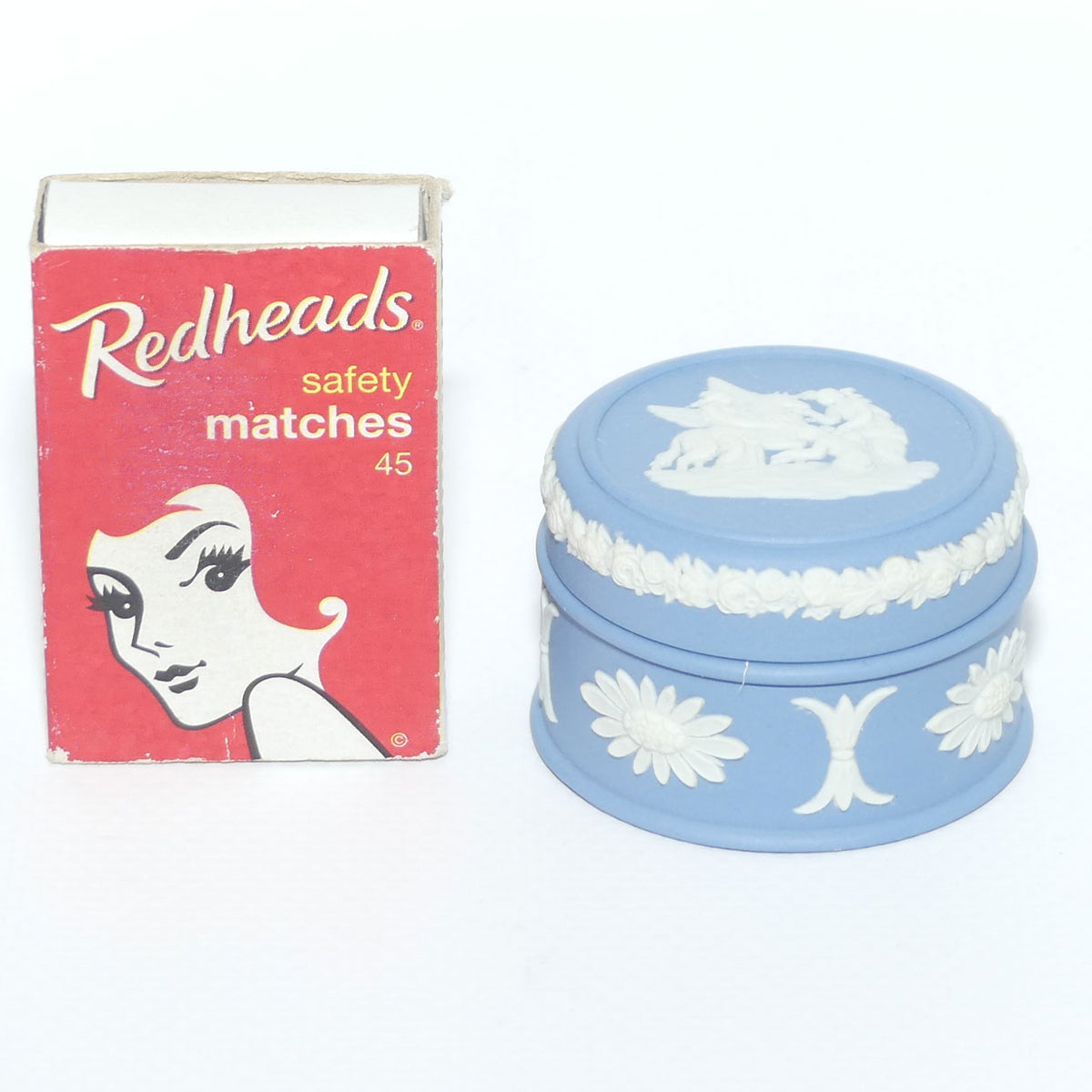 Wedgwood Jasper | White on Pale Blue | Grecian Maidens and Pegasus miniature trinket box