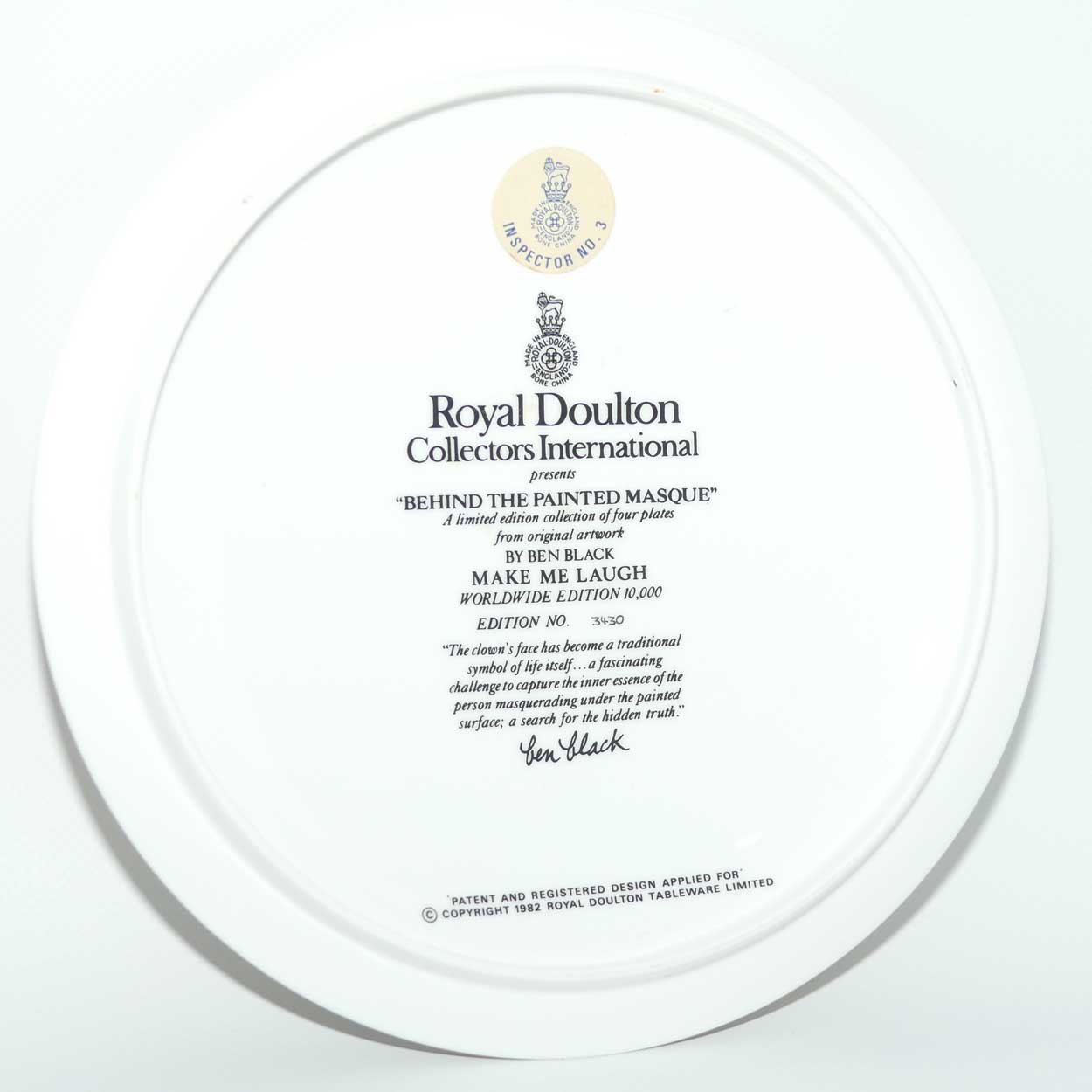 Royal Doulton Behind the Painted Masque | Ben Black wall plate: Make Me Laugh