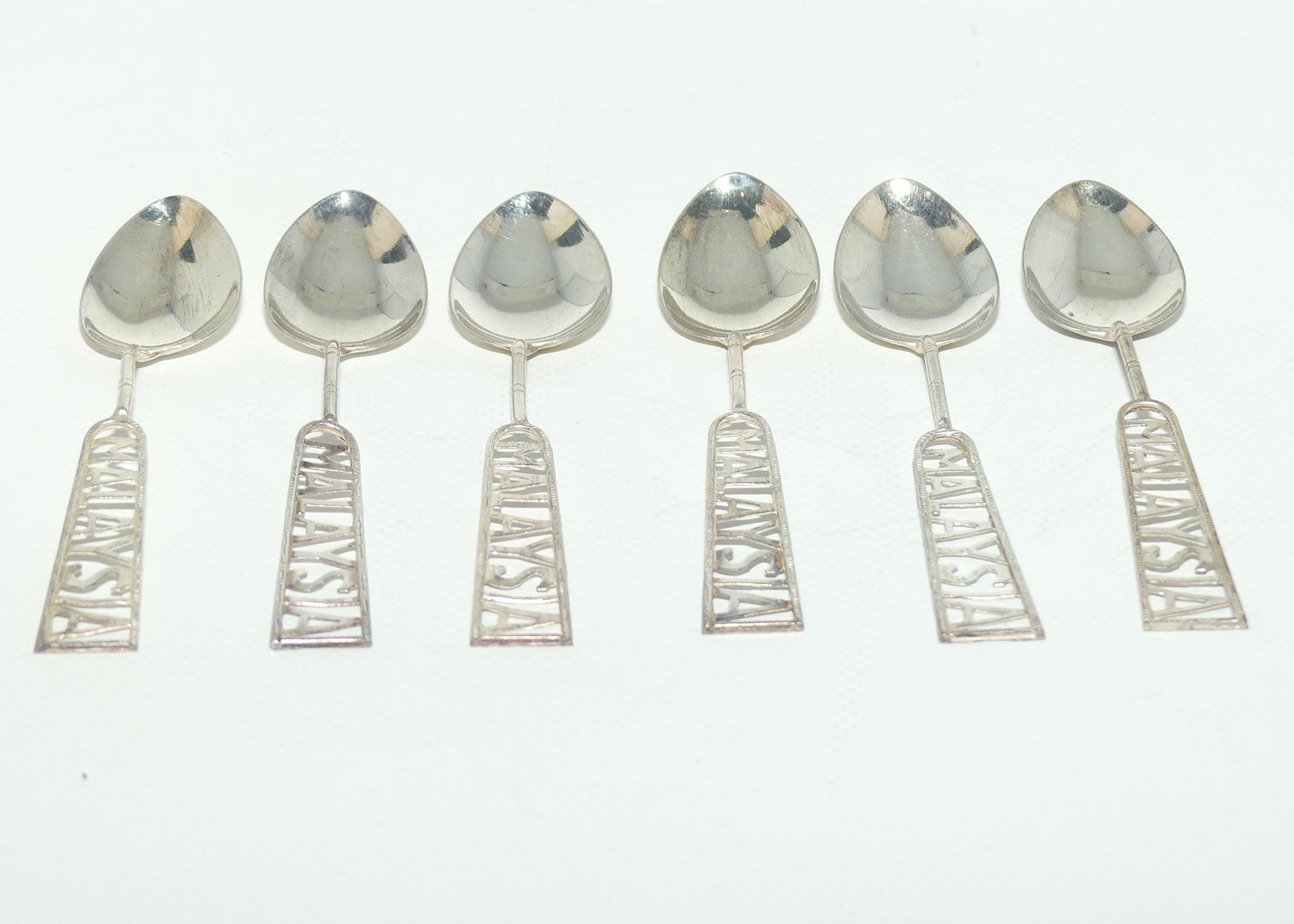 Set of 6 Vintage unmarked Silver Plate MALAYSIA tea spoons