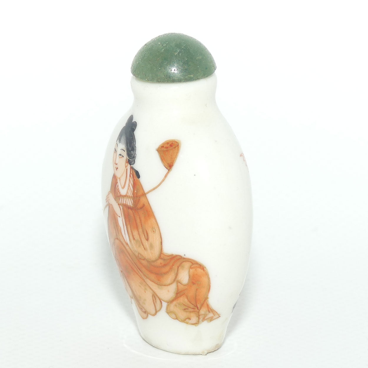 Chinese snuff bottle with greenstone stopper | Man and Woman scene