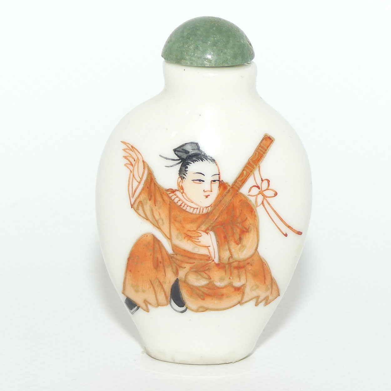 Chinese snuff bottle with greenstone stopper | Man and Woman scene