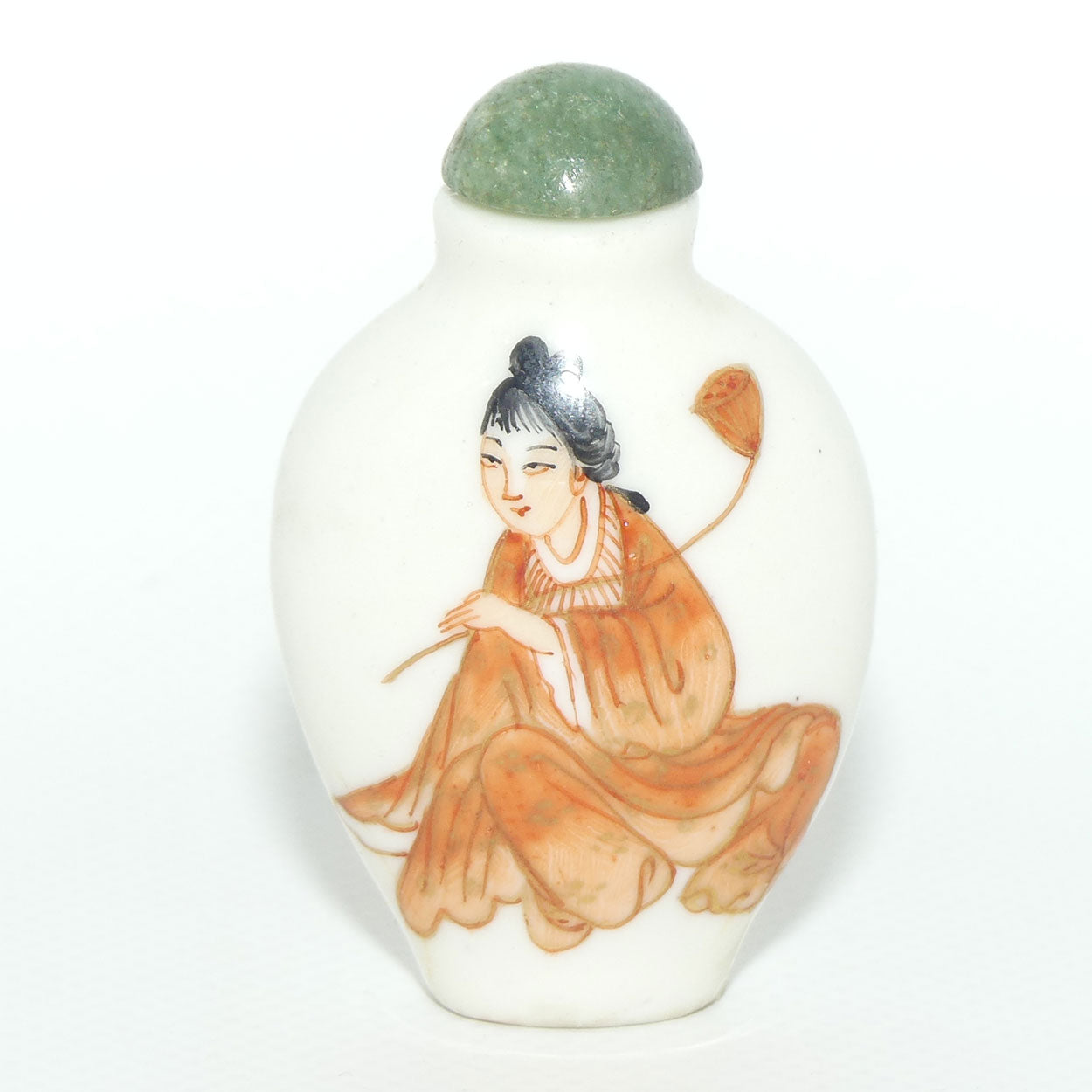 Chinese snuff bottle with greenstone stopper | Man and Woman scene