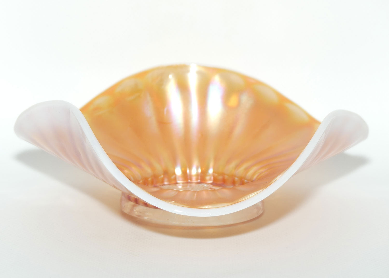 Dugan Carnival Glass bowl | Peach Opalescent | Stippled Flower