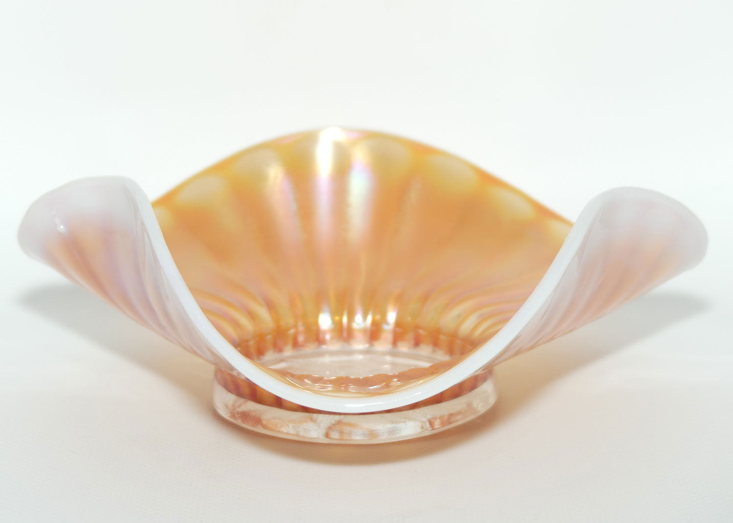 Dugan Carnival Glass bowl | Peach Opalescent | Stippled Flower