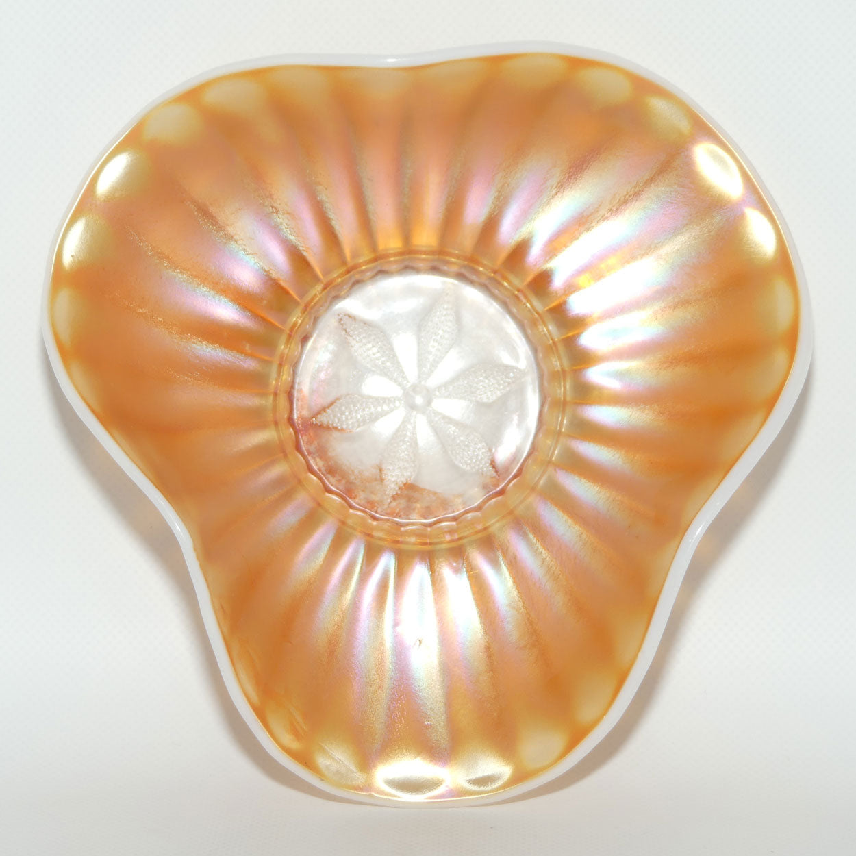 Dugan Carnival Glass bowl | Peach Opalescent | Stippled Flower