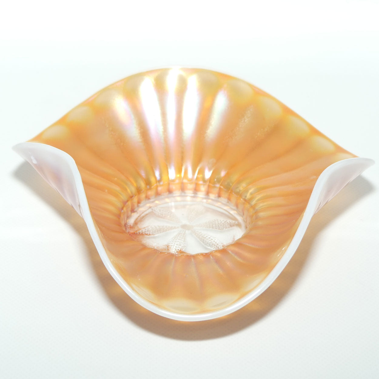 Dugan Carnival Glass bowl | Peach Opalescent | Stippled Flower
