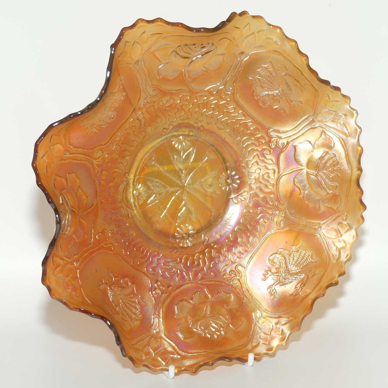 Fenton Rose Marigold Carnival Glass bowl | Dragon and Lotus