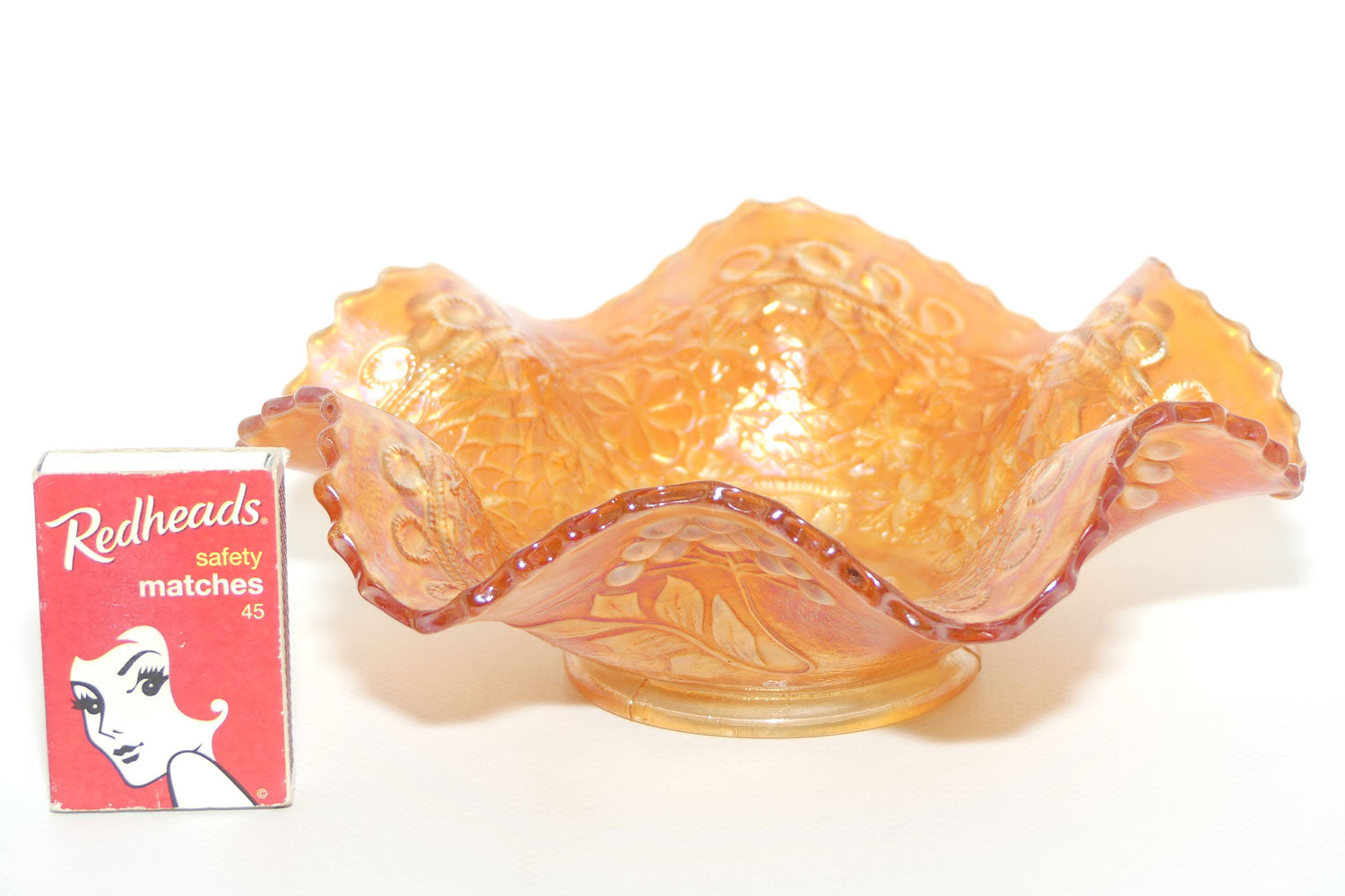 Fenton Marigold Carnival Glass fluted rim bowl | Cherry Chain