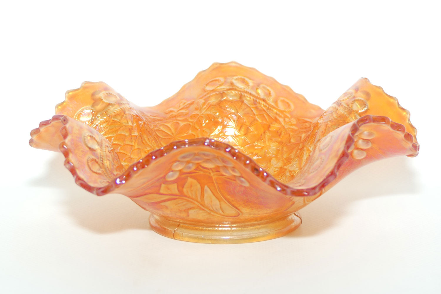 Fenton Marigold Carnival Glass fluted rim bowl | Cherry Chain