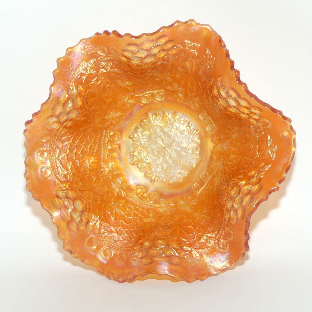 Fenton Marigold Carnival Glass fluted rim bowl | Cherry Chain