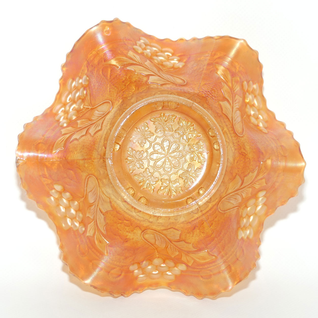 Fenton Marigold Carnival Glass fluted rim bowl | Cherry Chain