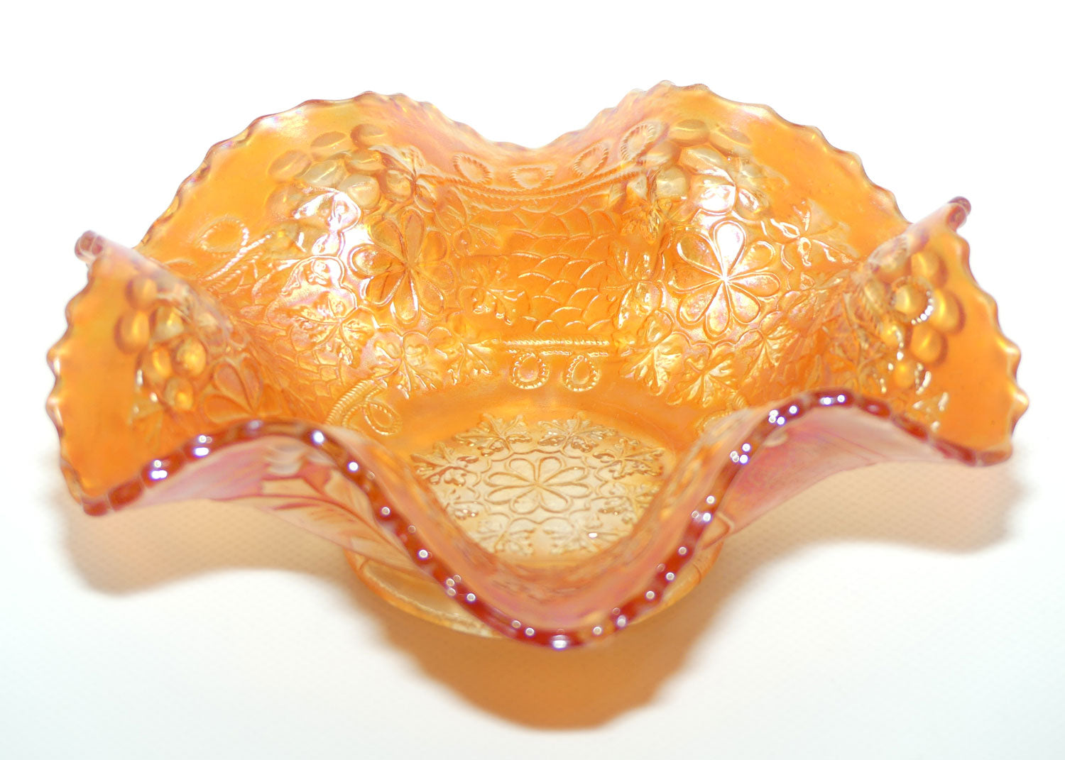Fenton Marigold Carnival Glass fluted rim bowl | Cherry Chain