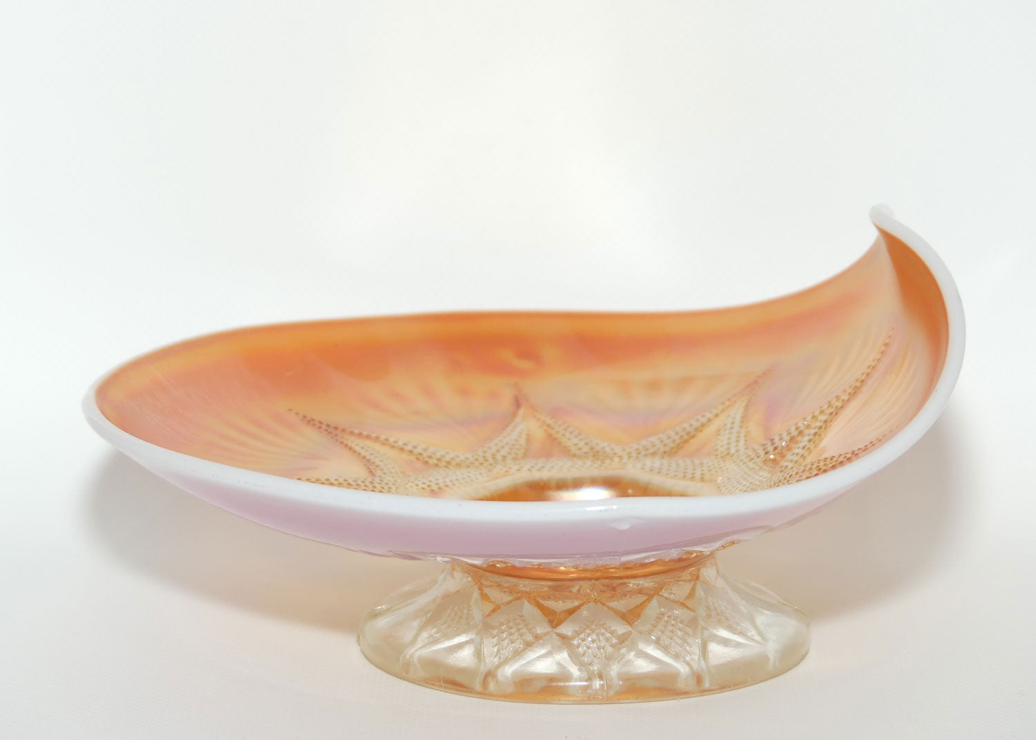 Dugan Carnival Glass | Ski Star pattern | Peach Opalescent colour
