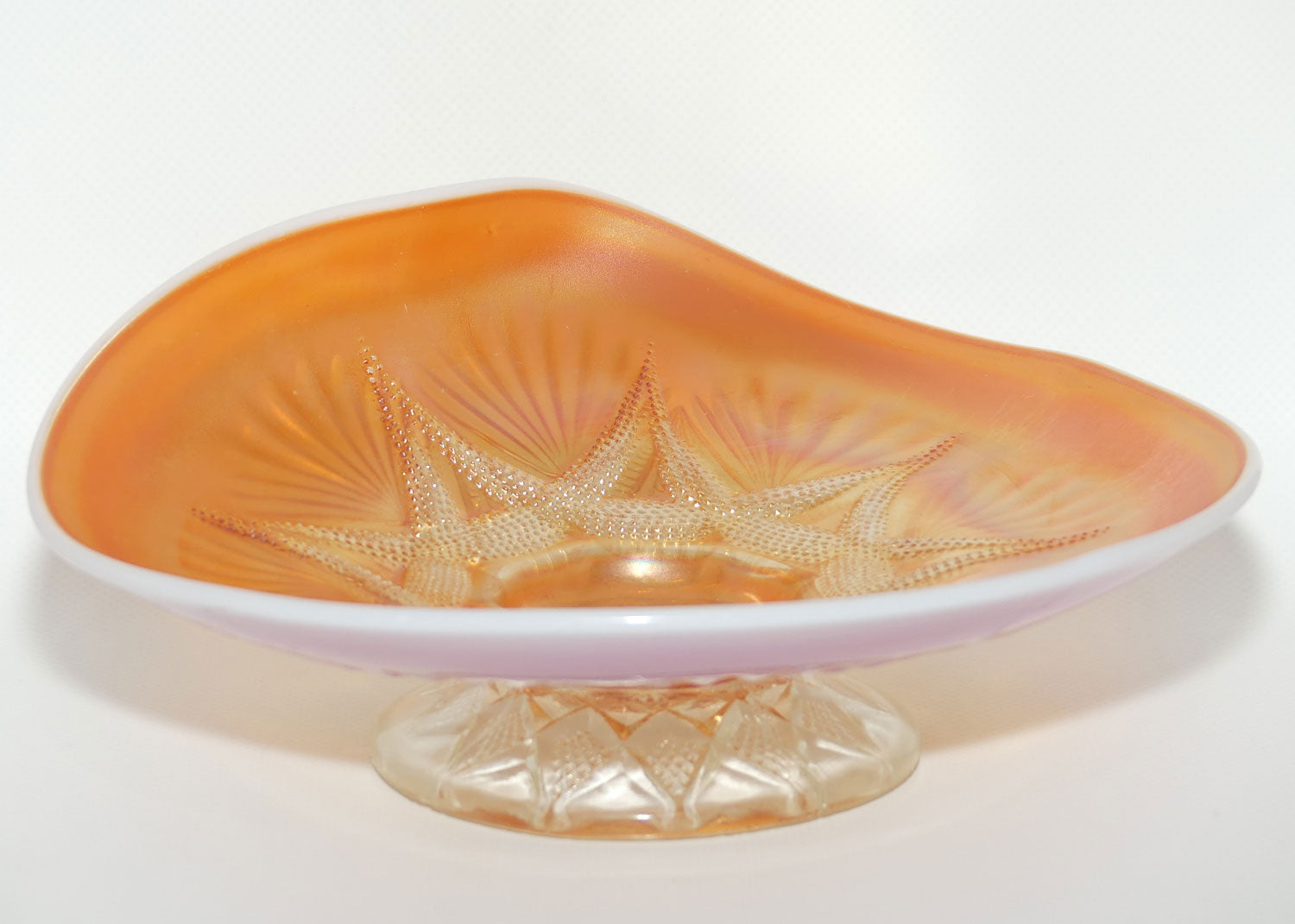 Dugan Carnival Glass | Ski Star pattern | Peach Opalescent colour