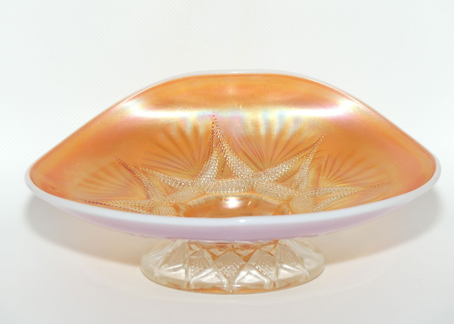 Dugan Carnival Glass | Ski Star pattern | Peach Opalescent colour