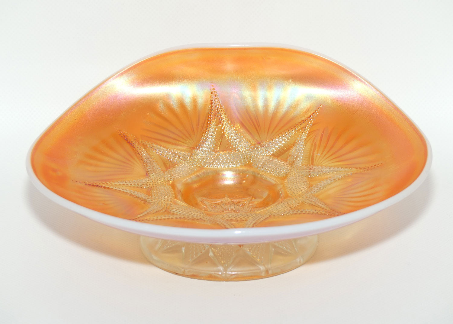 Dugan Carnival Glass | Ski Star pattern | Peach Opalescent colour