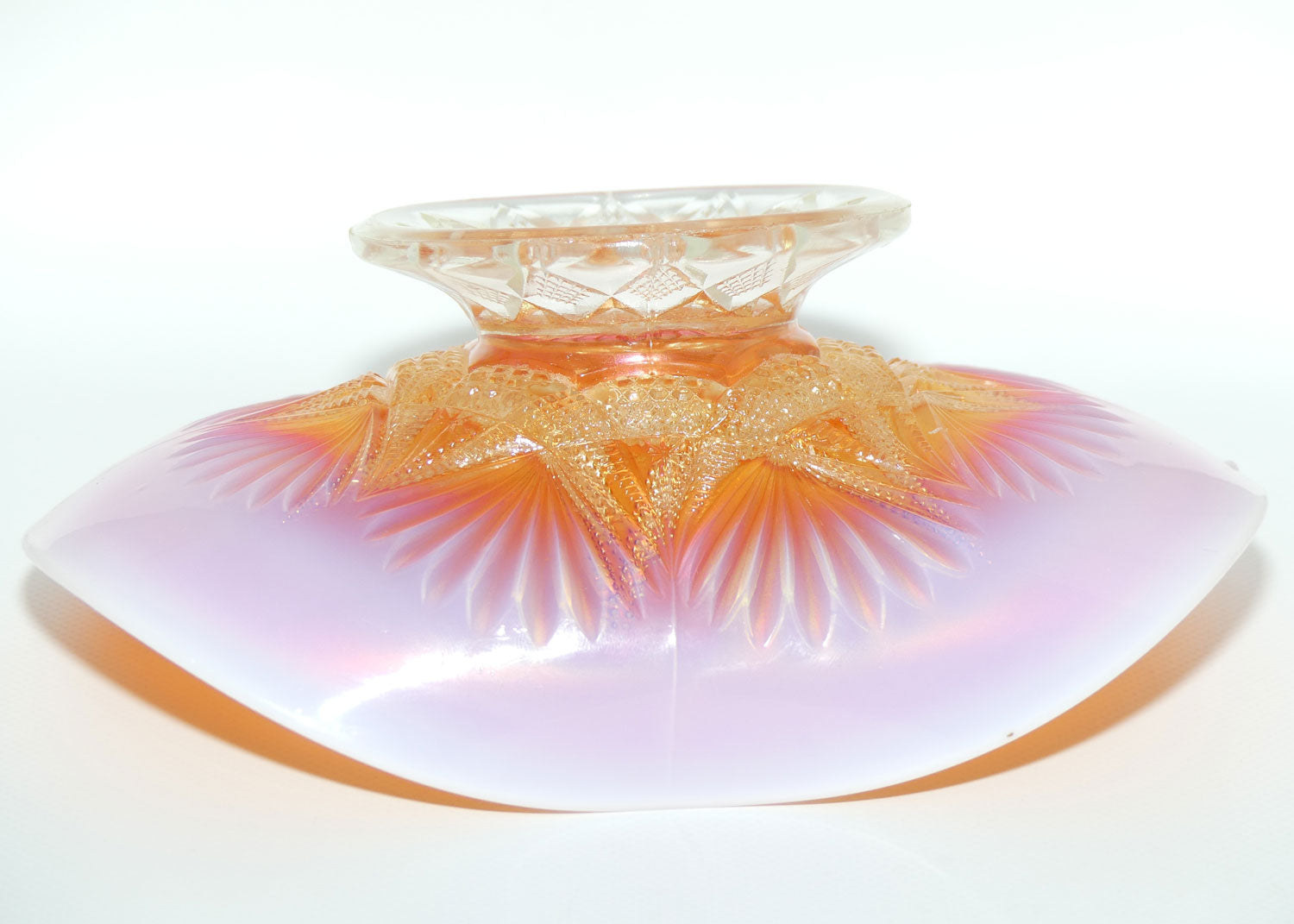 Dugan Carnival Glass | Ski Star pattern | Peach Opalescent colour
