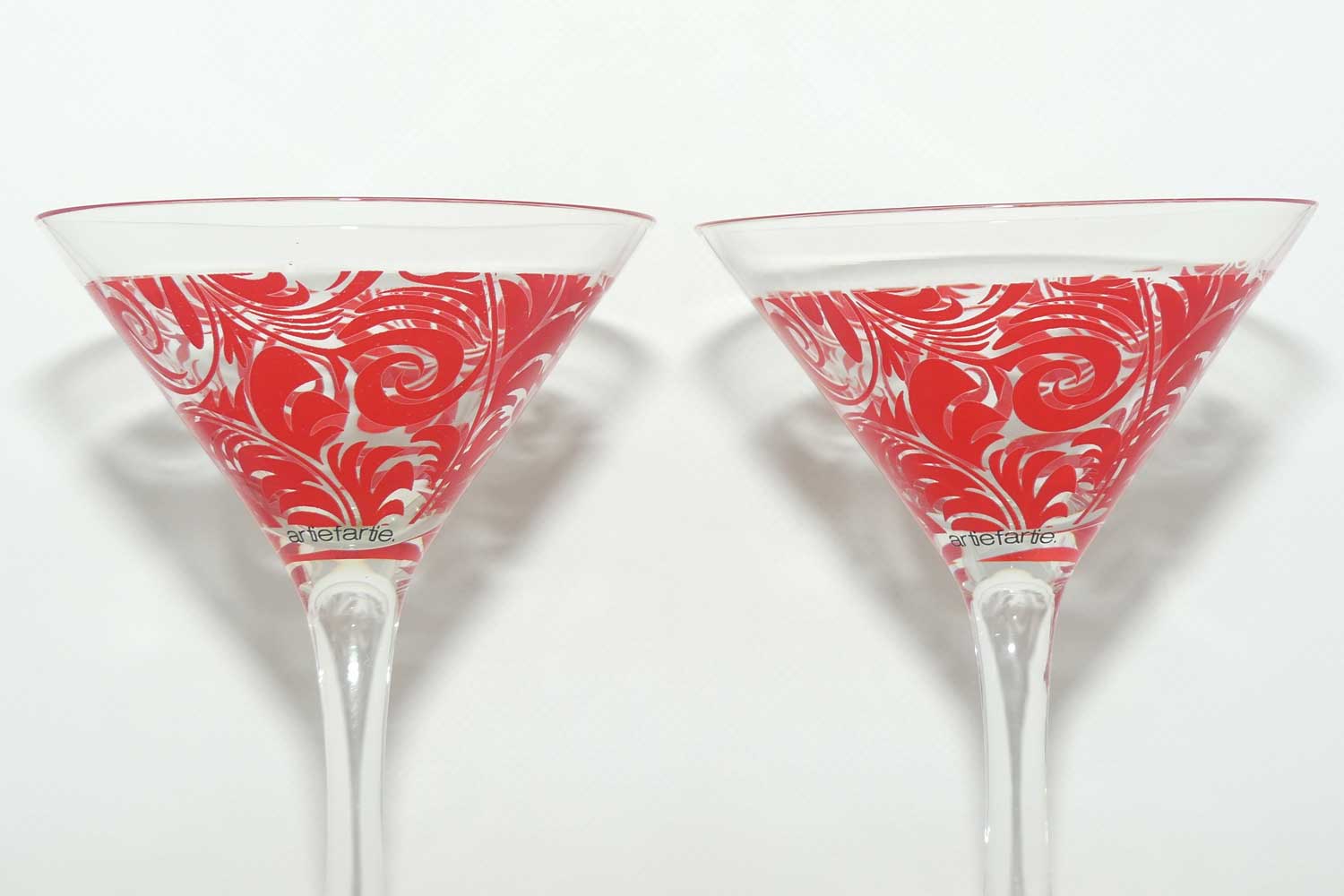 Vintage Pair of Martini Glasses | Red Swirl | Artie Fartie design