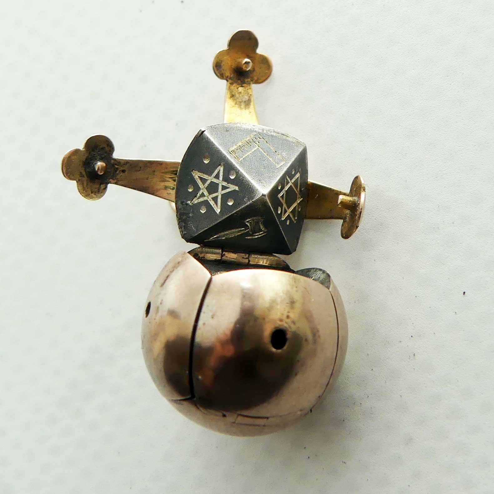 Victorian era 9ct Masonic Orb puzzle ball charm