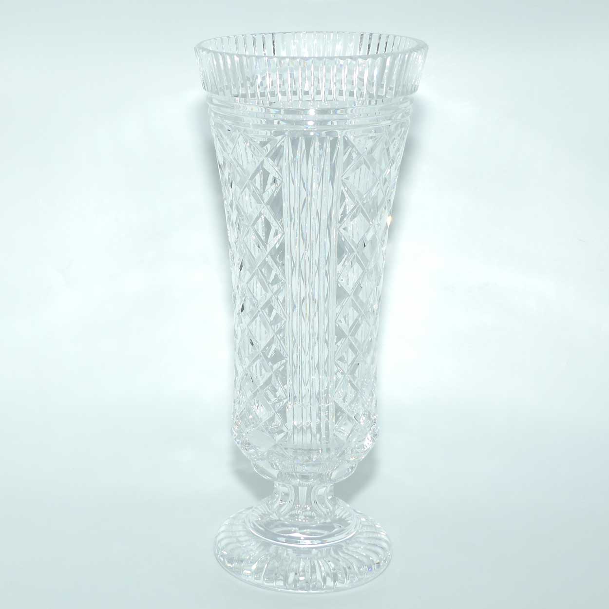 Waterford Crystal Master Cutter Diamond cut and Vertical Cut, Facetted rim vase on heavy base | 34.5cm tall