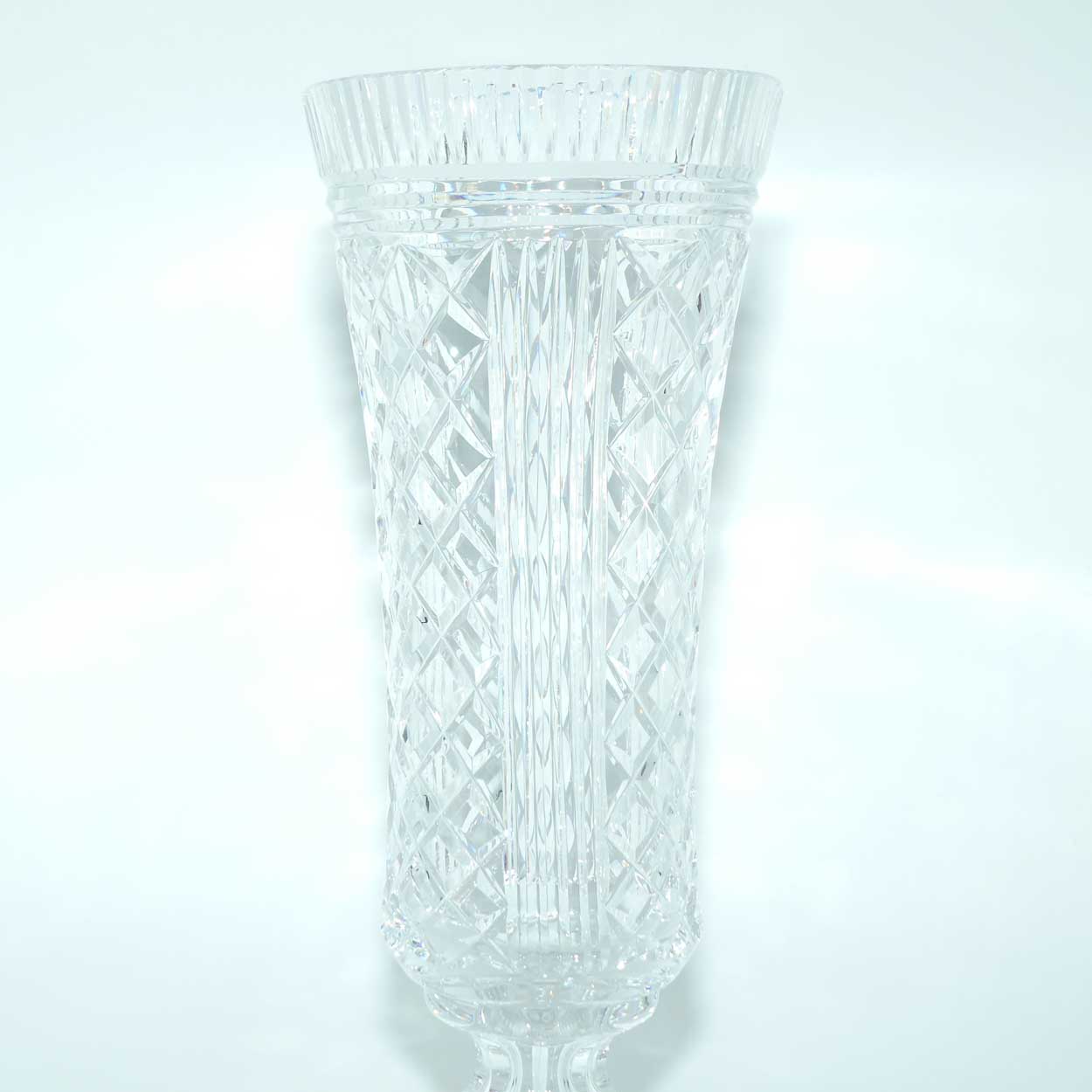 Waterford Crystal Master Cutter Diamond cut and Vertical Cut, Facetted rim vase on heavy base | 34.5cm tall
