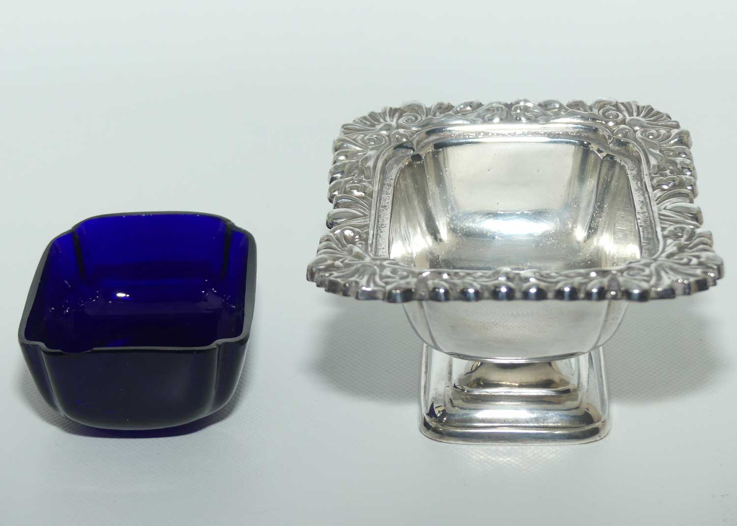 Silver Plated Master Salt cellar | Blue Glass Liner