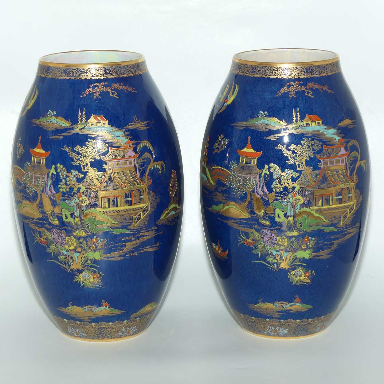 Carlton Ware matched pair of vases | Mikado pattern on Blue | 2182 | 30cm tall