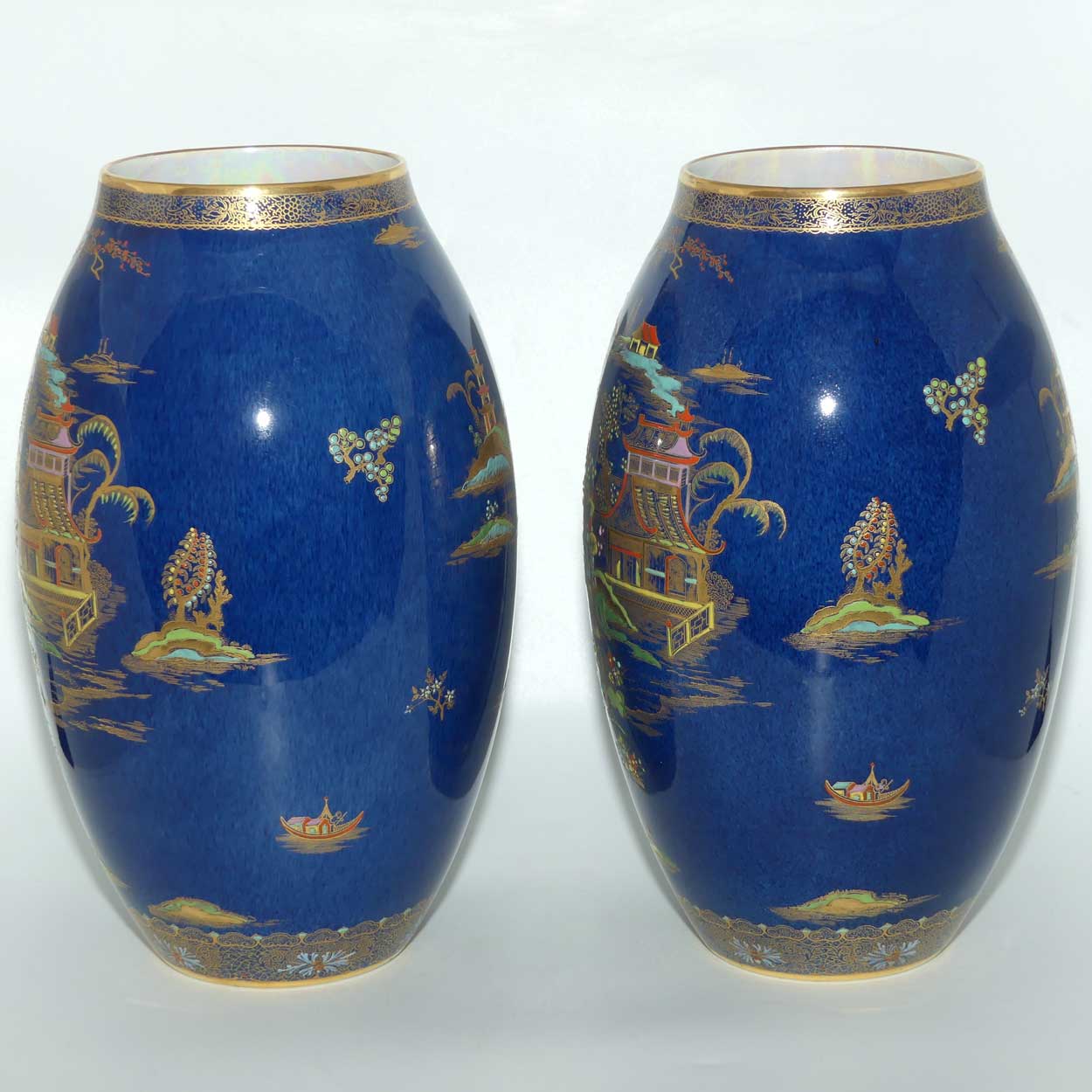 Carlton Ware matched pair of vases | Mikado pattern on Blue | 2182 | 30cm tall