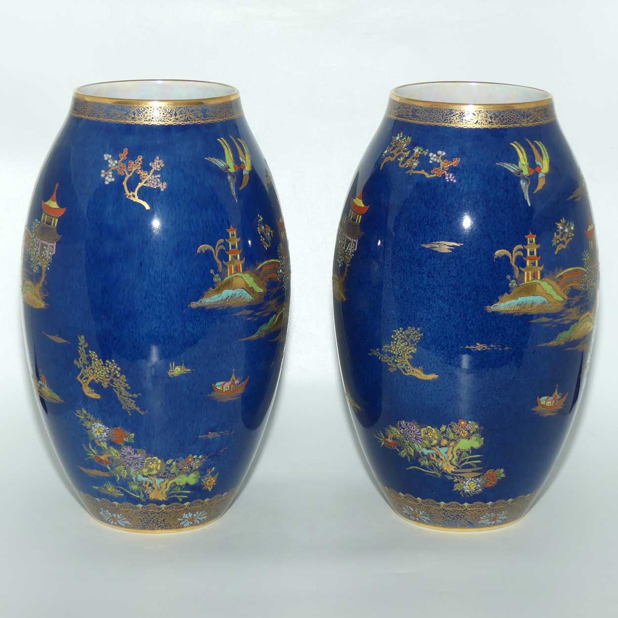 Carlton Ware matched pair of vases | Mikado pattern on Blue | 2182 | 30cm tall