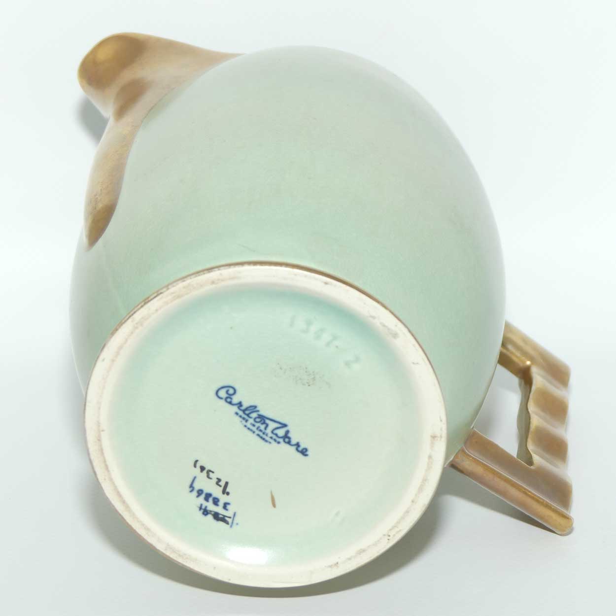 Carlton Ware Matt Jade colour wavy gilt handle jug | Shape 1347/2