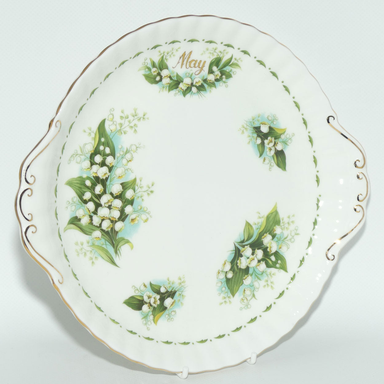 Royal Albert Bone China England | Flower of the Month series | #5 | May Lily of the Valley tab handle cake plate