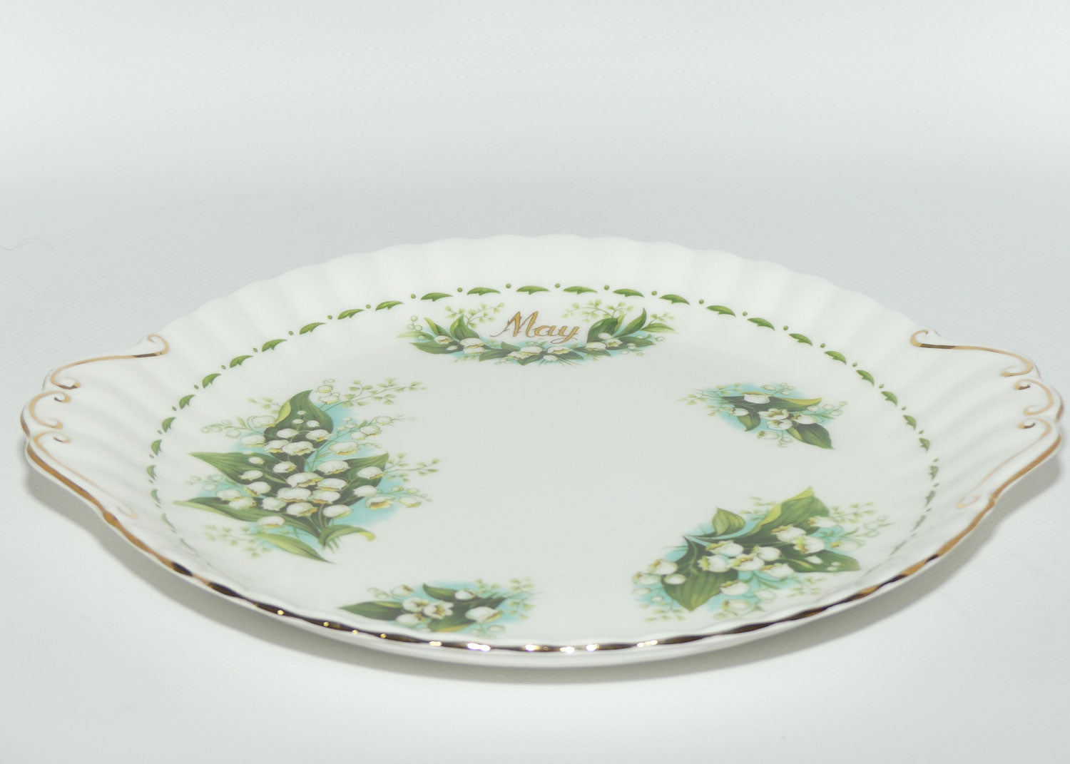Royal Albert Bone China England | Flower of the Month series | #5 | May Lily of the Valley tab handle cake plate