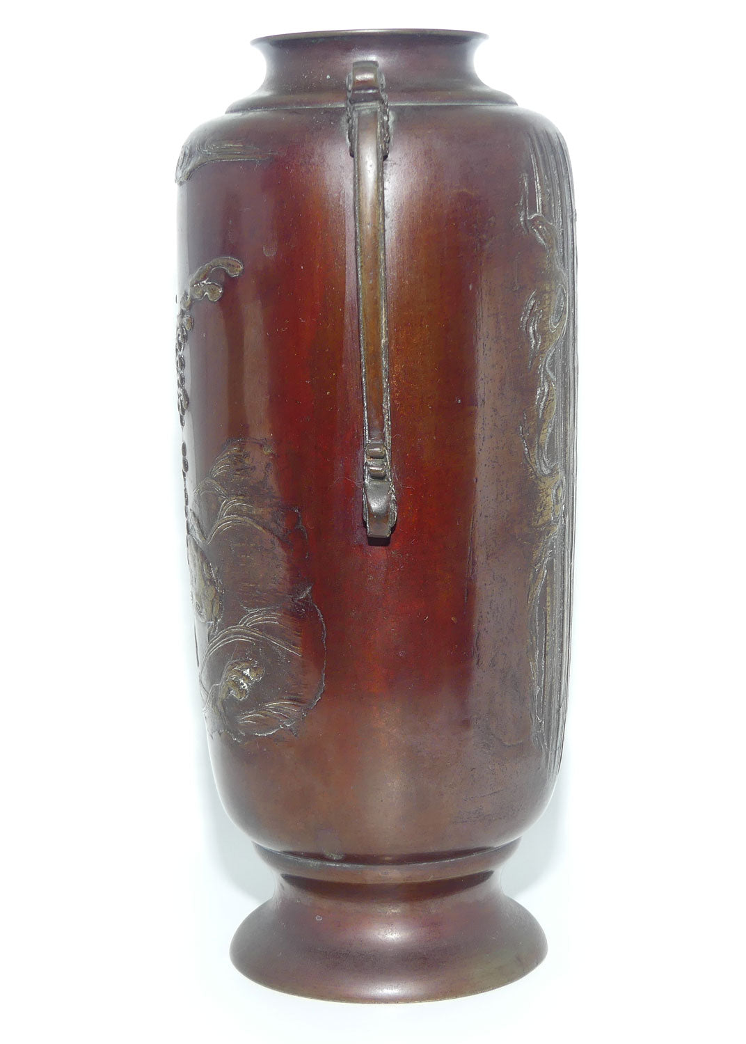 Meiji period Japanese Bronze vase | Bas relief depicting Koi