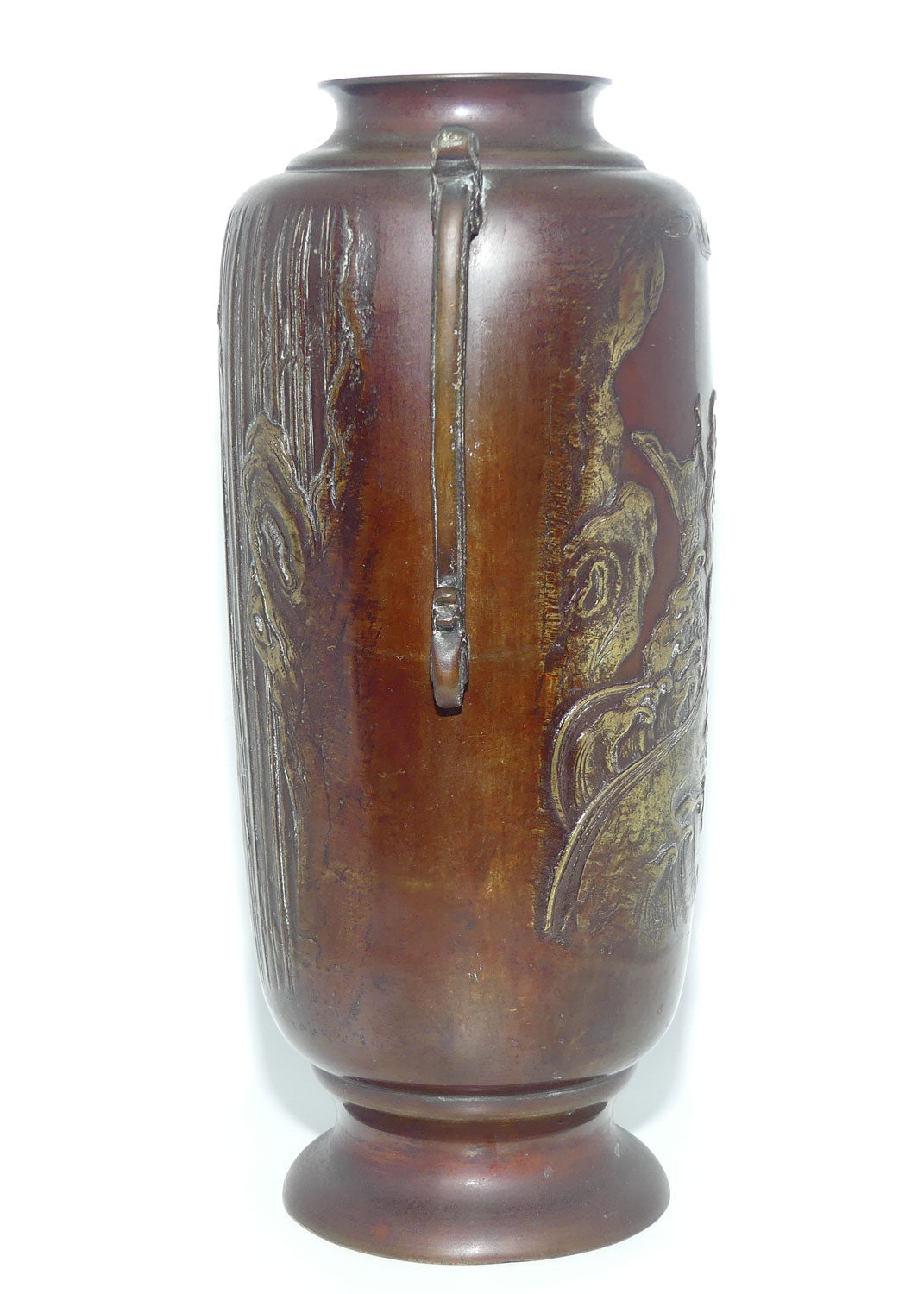 Meiji period Japanese Bronze vase | Bas relief depicting Koi