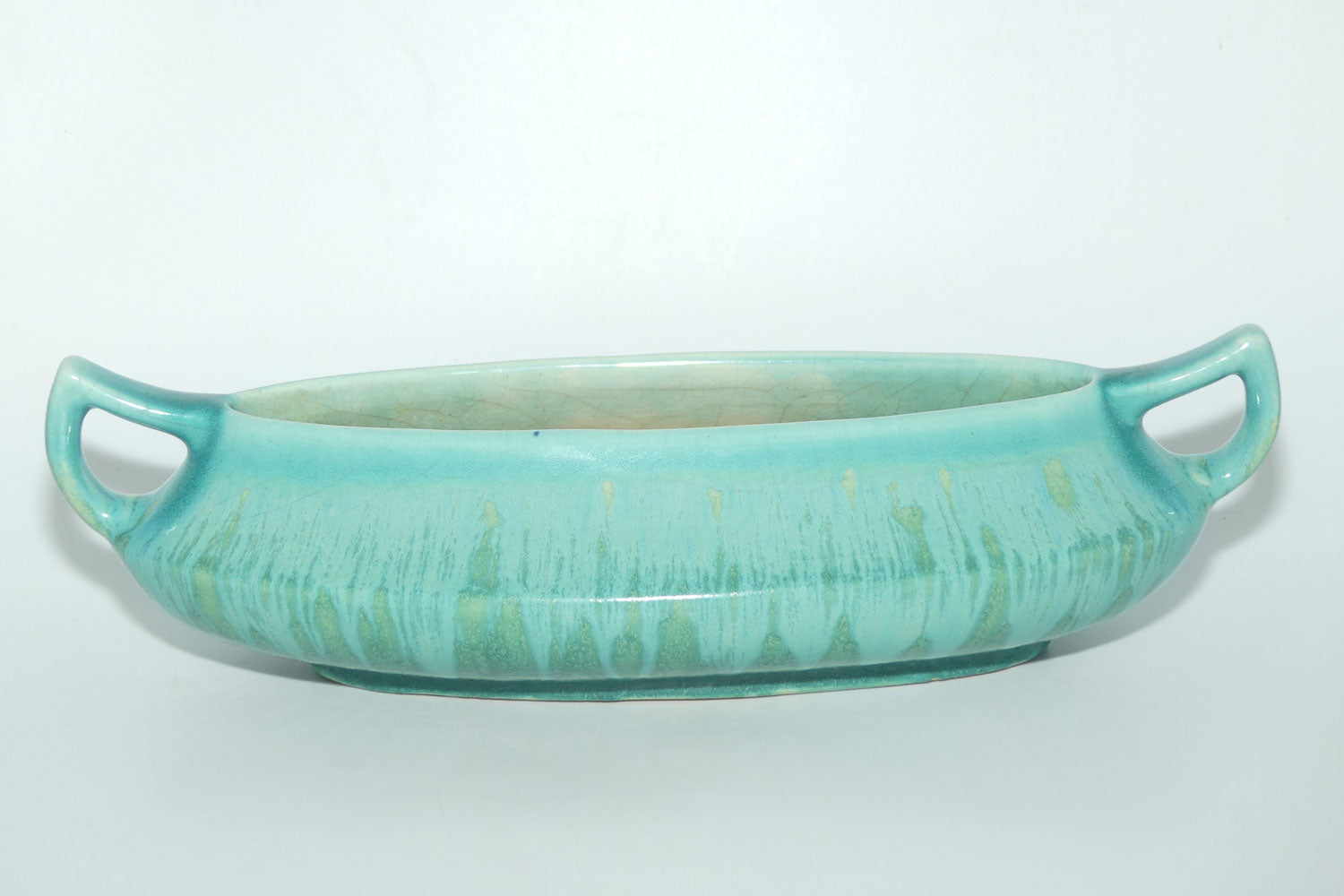 Australian Pottery | Melrose Ware twin handle Celadon drip glaze trough