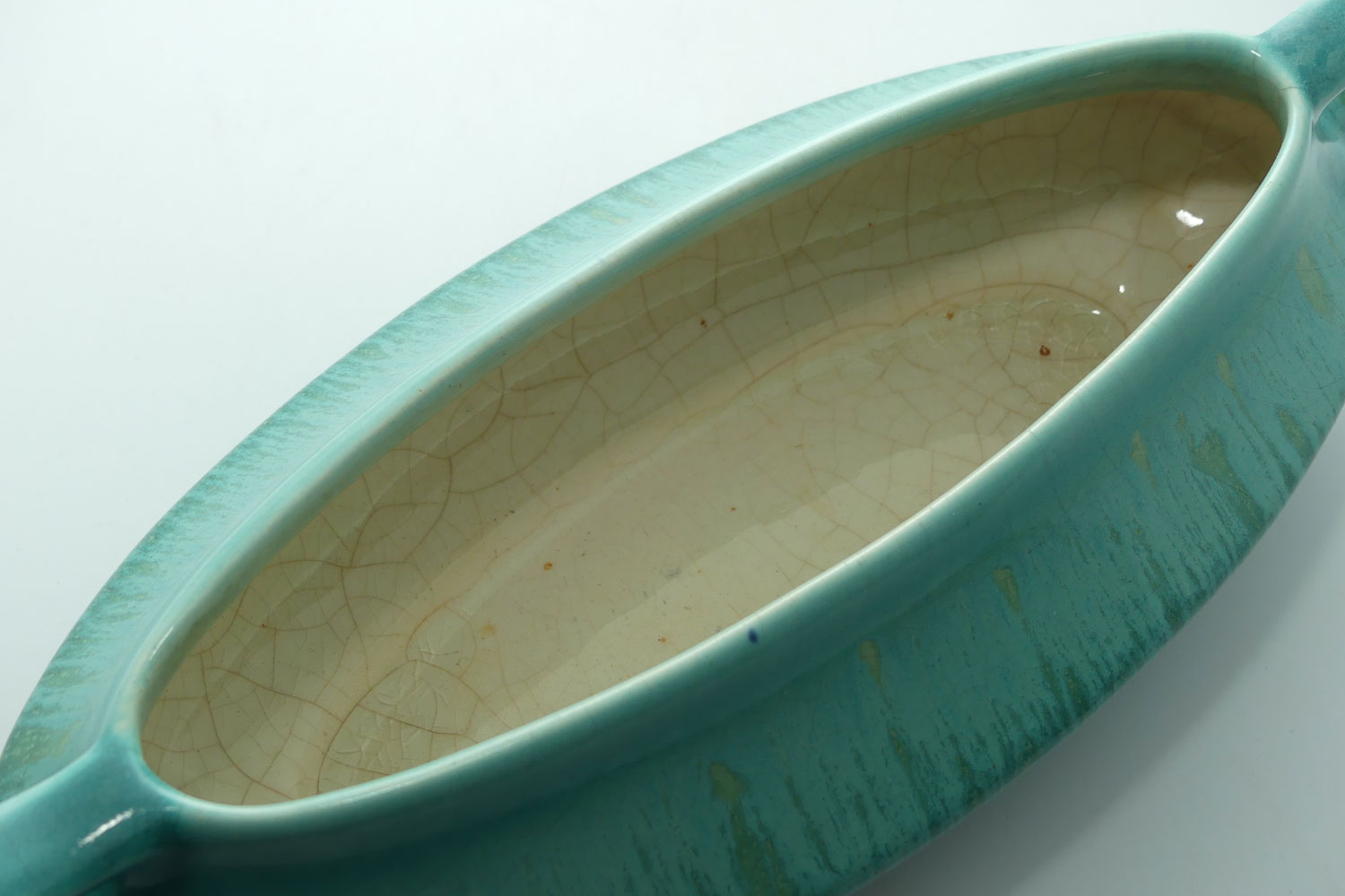 Australian Pottery | Melrose Ware twin handle Celadon drip glaze trough