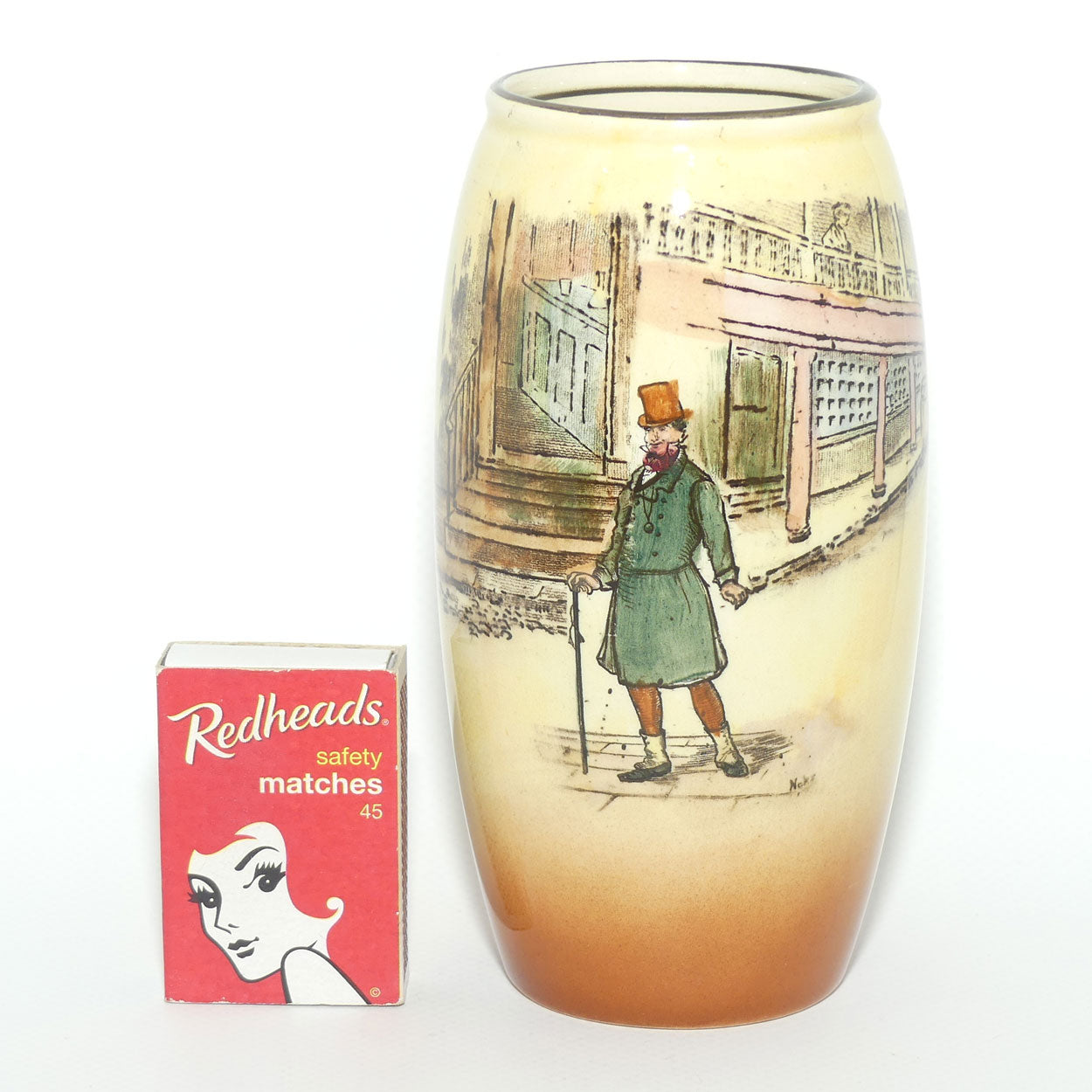 Royal Doulton Dickens Mr Micawber cylindrical vase D5175