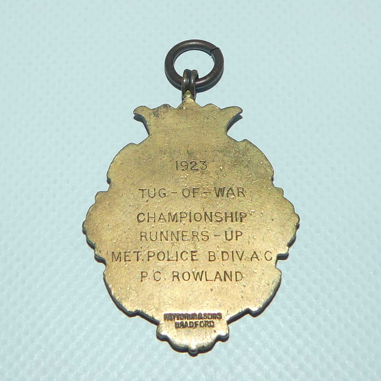 Middlesex County Amateur Athletic Association fob medal | 1923 Tug of War Championship Runners Up Metropolitan Police B DIV AC PC ROWLAND